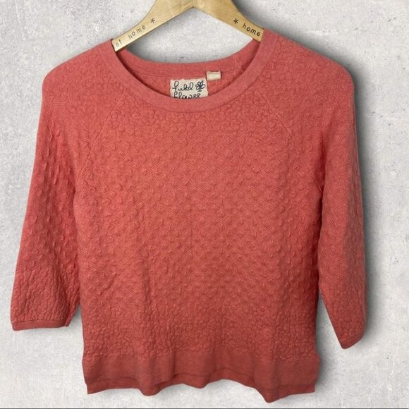 Anthropologie Field Flower Cashmere Waffle Knit Pullover Sweater Pink Boho Med - Picture 2 of 14